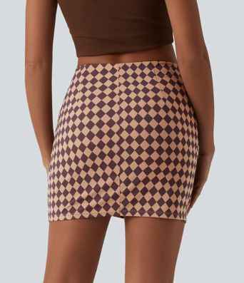 Halara UltraSculpt™ Check Print High Waisted Crossover Hem 2-in-1 Bodycon Mini Casual Skirt