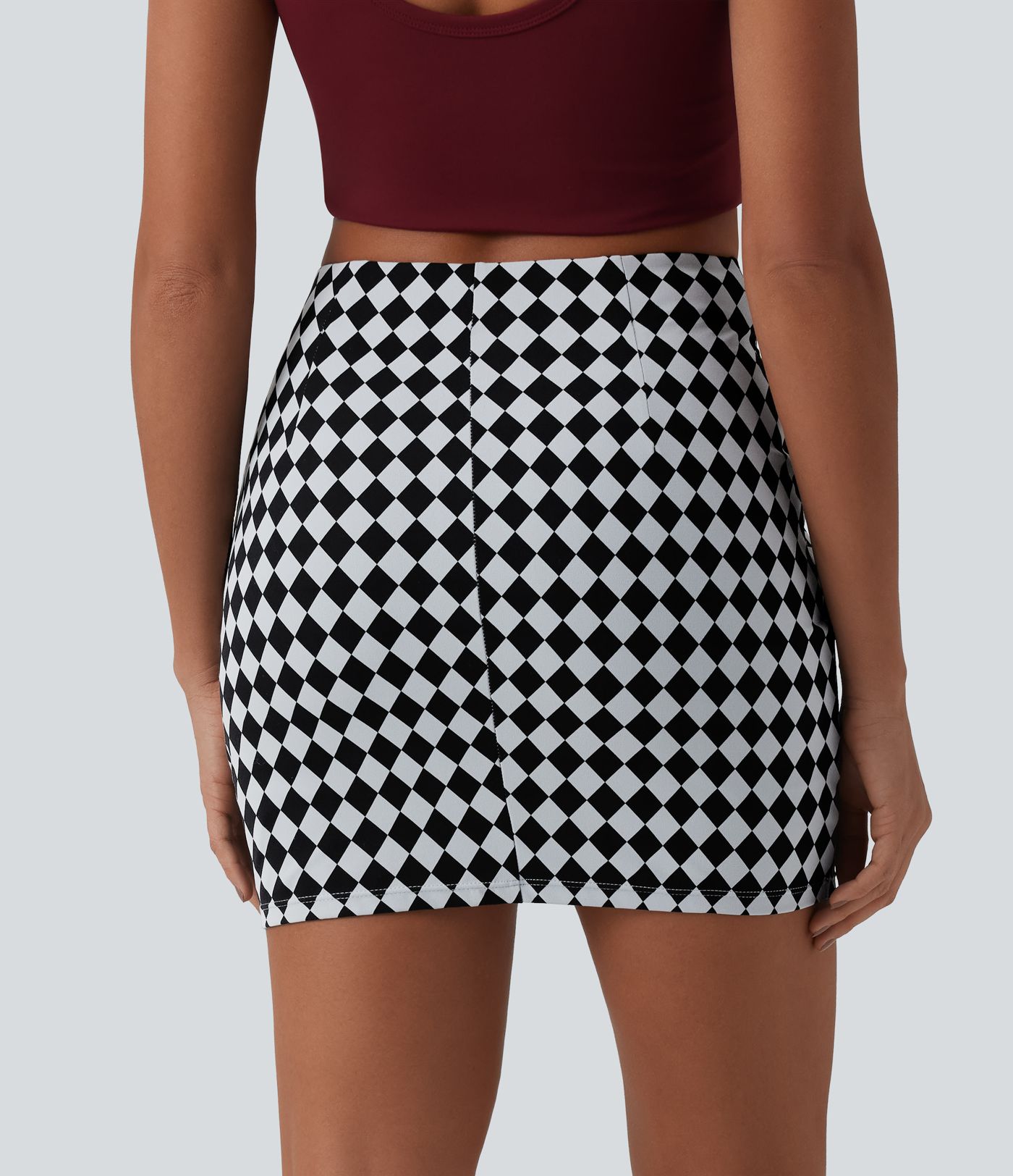 Halara UltraSculpt™ kockás mintás, magas derekú, átlapolt szegélyű, 2 az 1-ben, testhez simuló miniszoknya, hétköznapi viselet