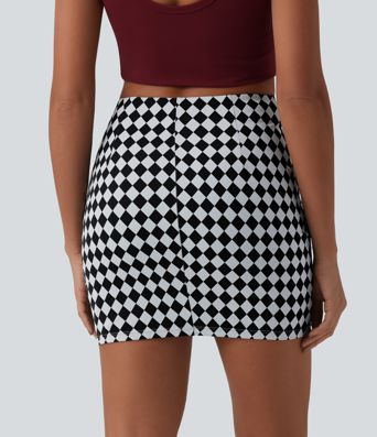 Halara UltraSculpt™ kockás mintás, magas derekú, átlapolt szegélyű, 2 az 1-ben, testhez simuló miniszoknya, hétköznapi viselet