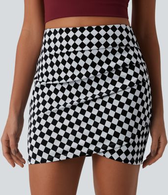 Halara UltraSculpt™ kockás mintás, magas derekú, átlapolt szegélyű, 2 az 1-ben, testhez simuló miniszoknya, hétköznapi viselet