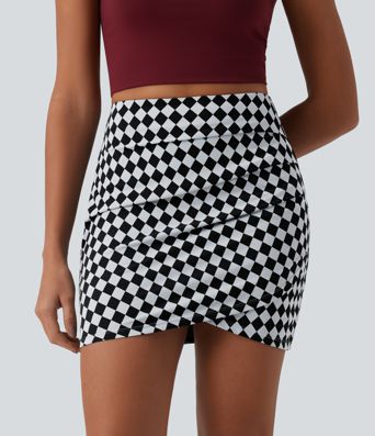 Halara UltraSculpt™ kockás mintás, magas derekú, átlapolt szegélyű, 2 az 1-ben, testhez simuló miniszoknya, hétköznapi viselet