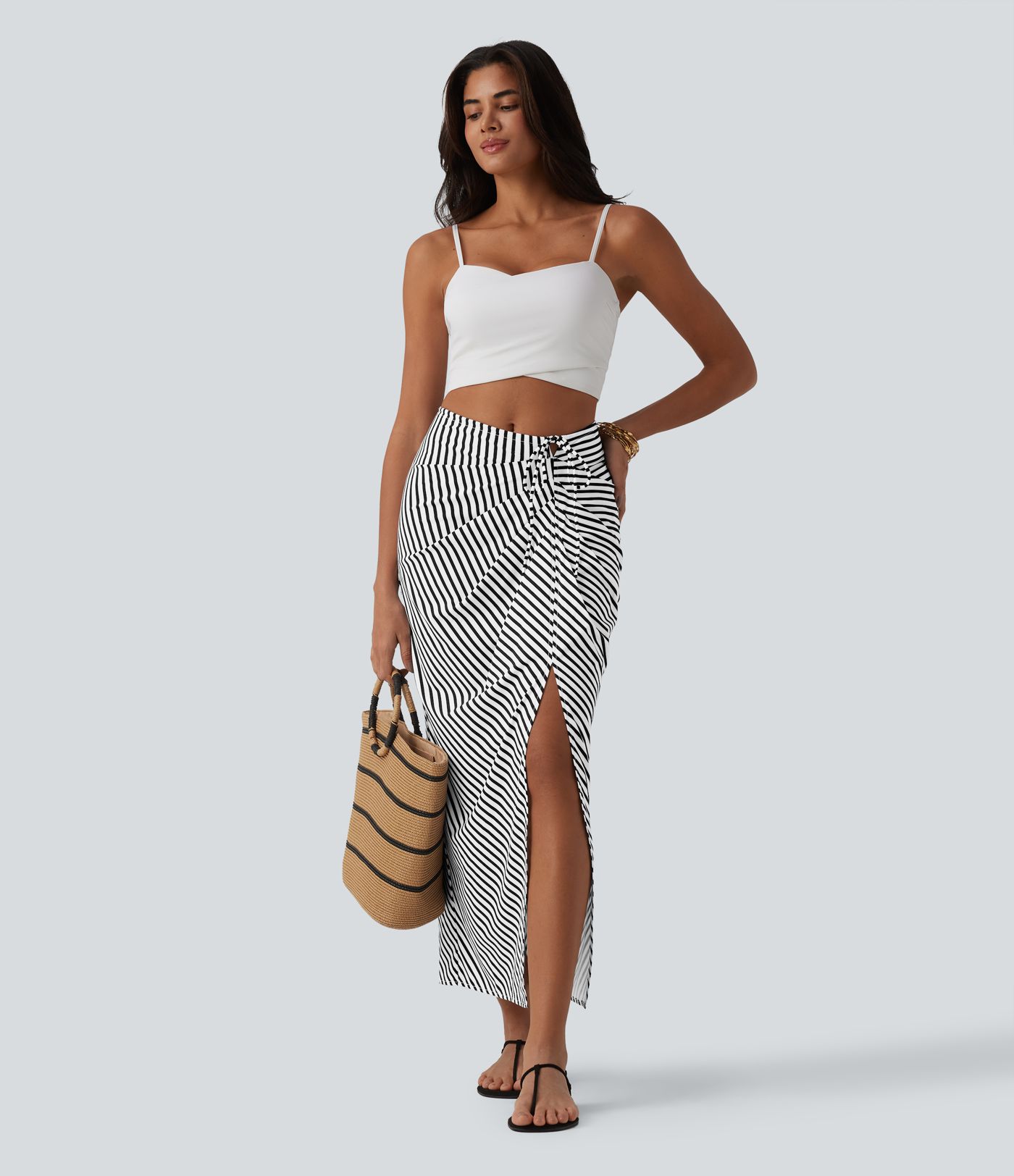 Mid Rise Tie Front Bodycon Ruched Floral/Stripe Print Maxi Skirt Mid Rise Tie Front Bodycon Ruched Floral/Stripe Print Maxi Skirt