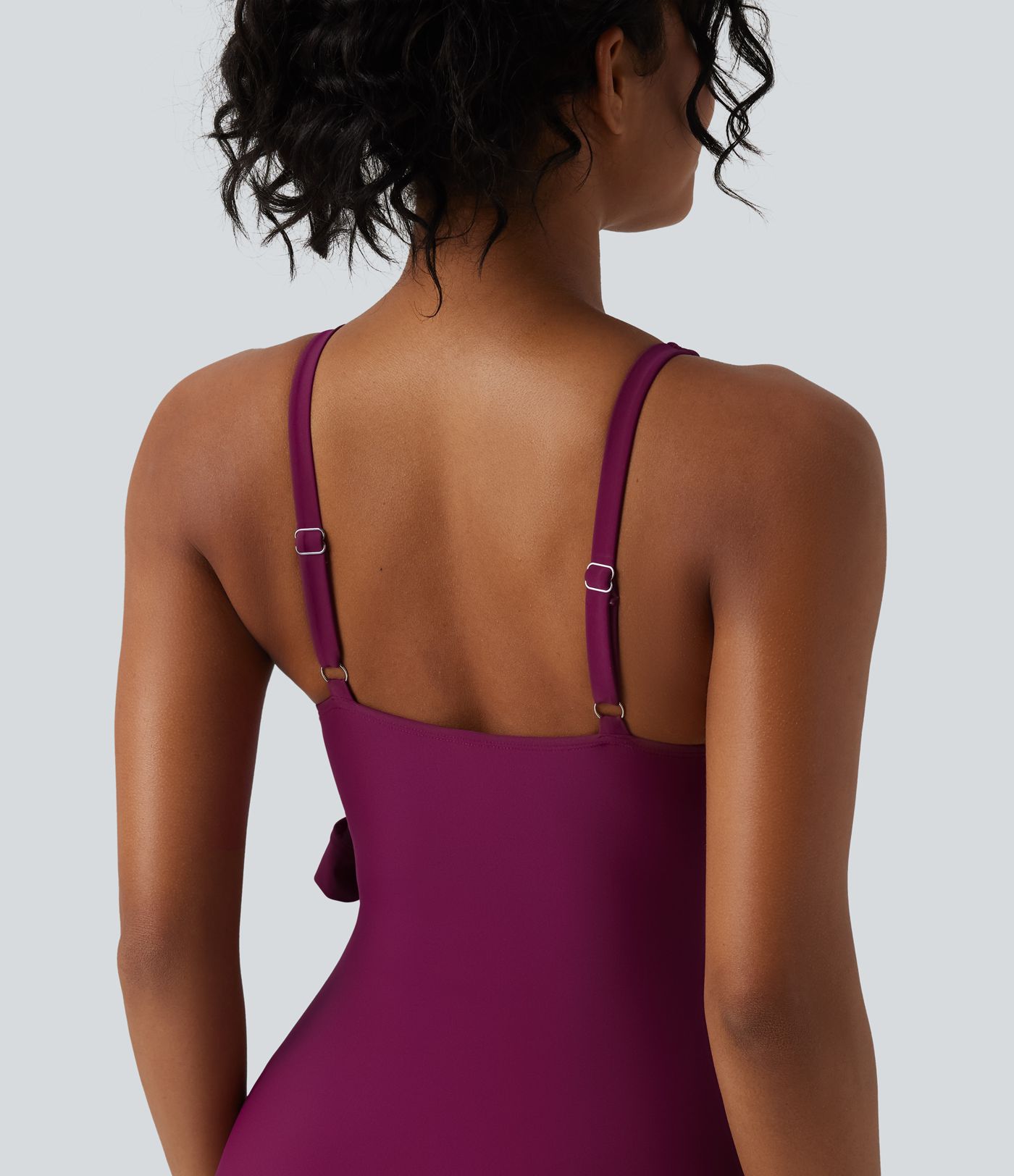 Einteiliger Badeanzug mit V-Ausschnitt, Bauchkontrolle, integriertem BH und Bindebändern