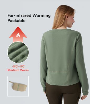 Round Neck Long Sleeve Fleece Casual Packable Sweatshirt with Pocket