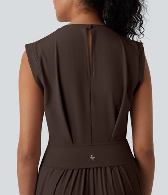 Softlyzero™ Quickdry col rond sans manches dos ajouré avec poche latérale combinaison de yoga - Édition Easy Peasy