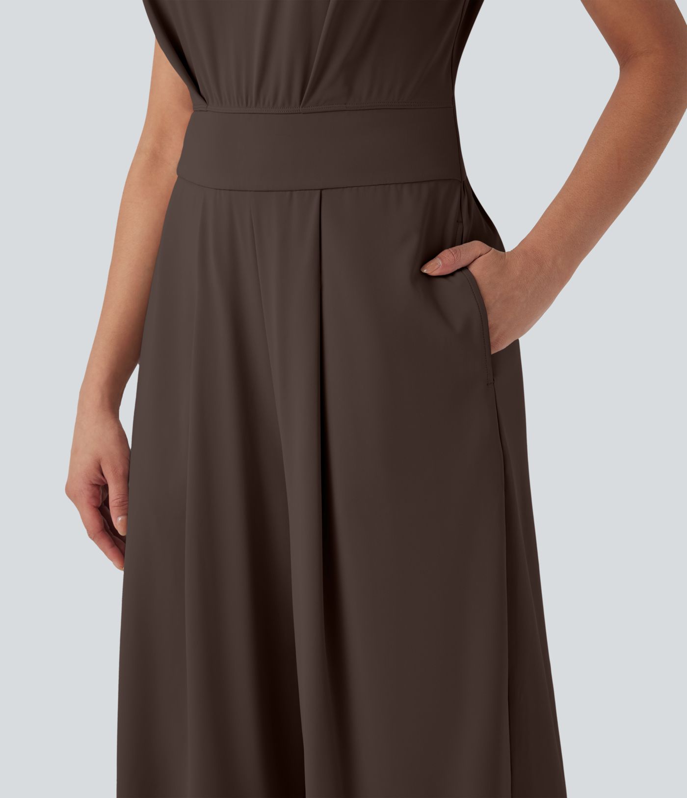 Softlyzero™ Quickdry col rond sans manches dos ajouré avec poche latérale combinaison de yoga - Édition Easy Peasy