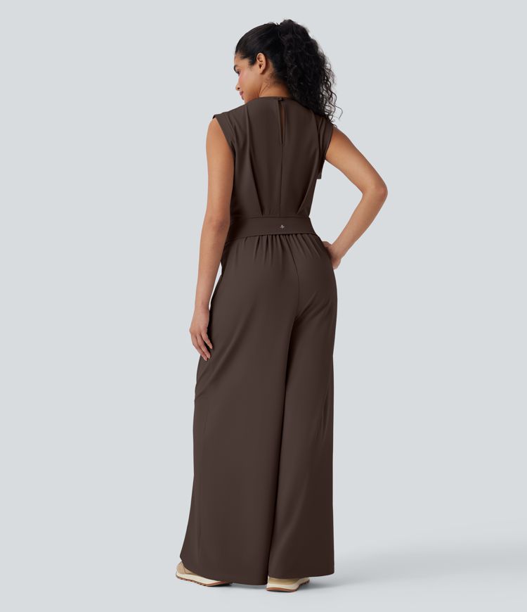 Softlyzero™ Quickdry col rond sans manches dos ajouré avec poche latérale combinaison de yoga - Édition Easy Peasy