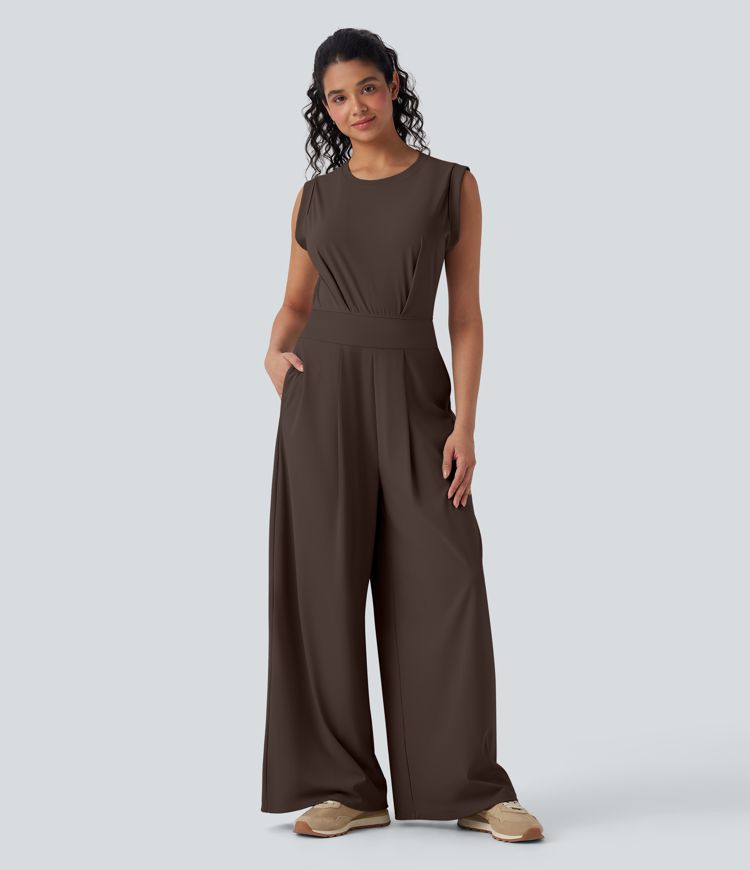 Softlyzero™ Quickdry col rond sans manches dos ajouré avec poche latérale combinaison de yoga - Édition Easy Peasy