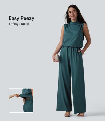 Combinaison mariage et demoiselle d'honneur col montant sans manches coupe droite avec poches - Easy Peasy