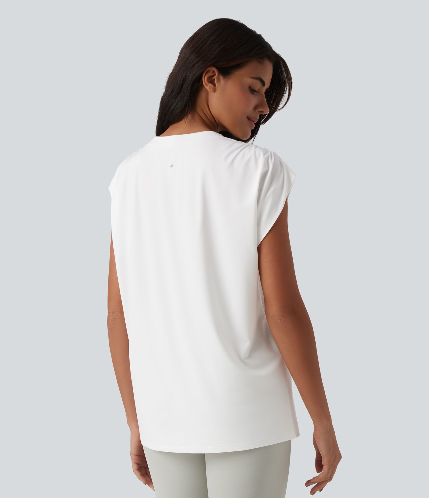 Top de sport yoga ample col rond sans manches avec fronces