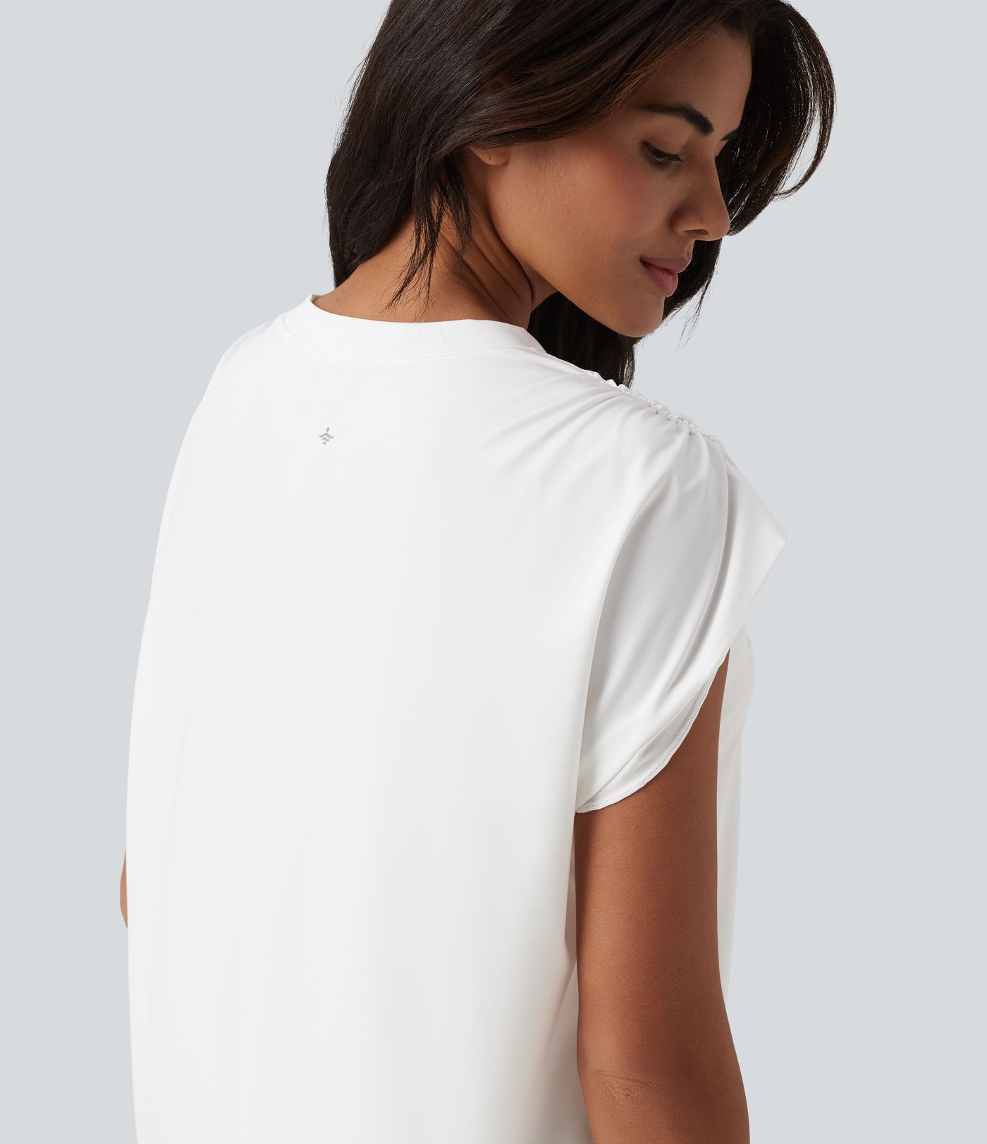 Top de sport yoga ample col rond sans manches avec fronces