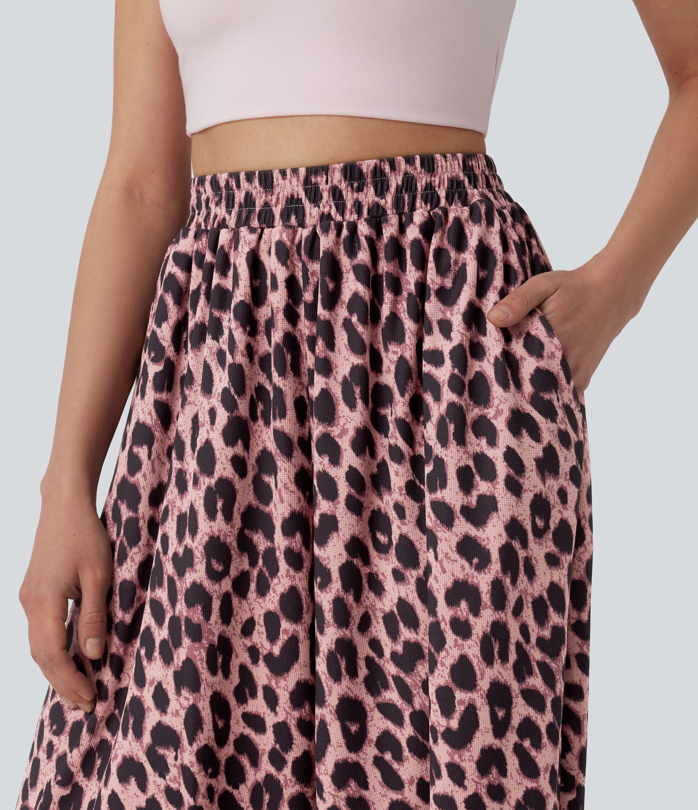 Jogging casual fluide gaufré imprimé léopard taille haute avec poches