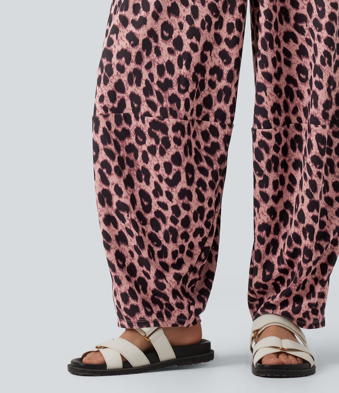 Jogging casual fluide gaufré imprimé léopard taille haute avec poches