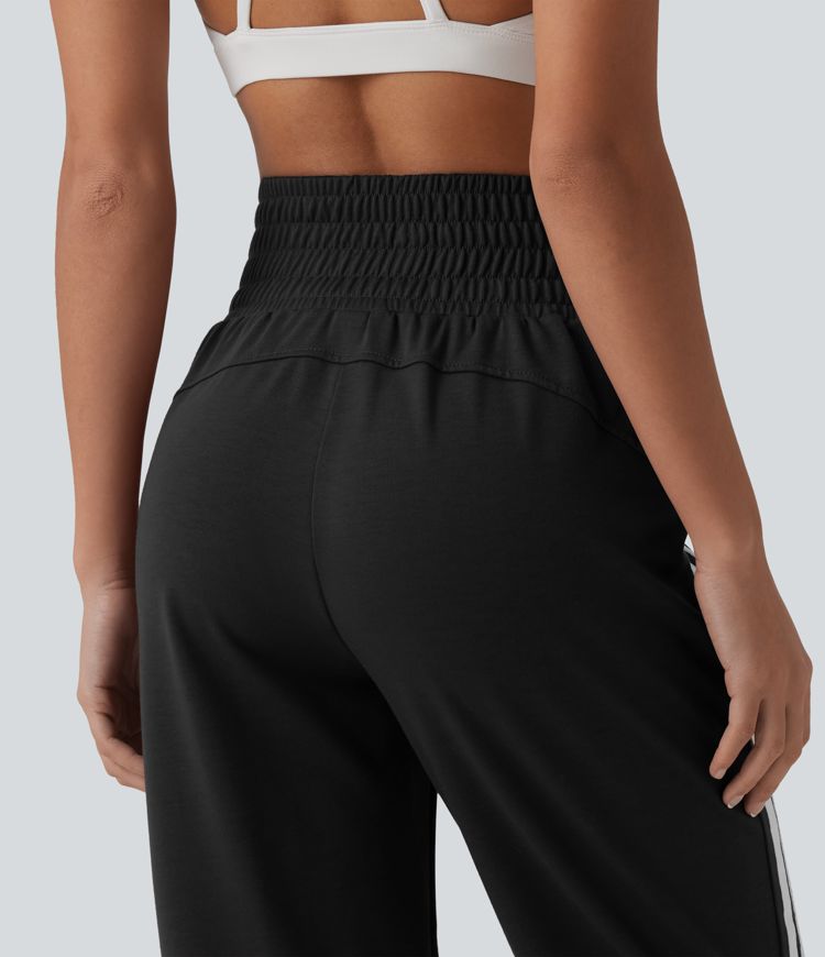 Jogging casual capri à rayures taille haute avec cordon de serrage et poches