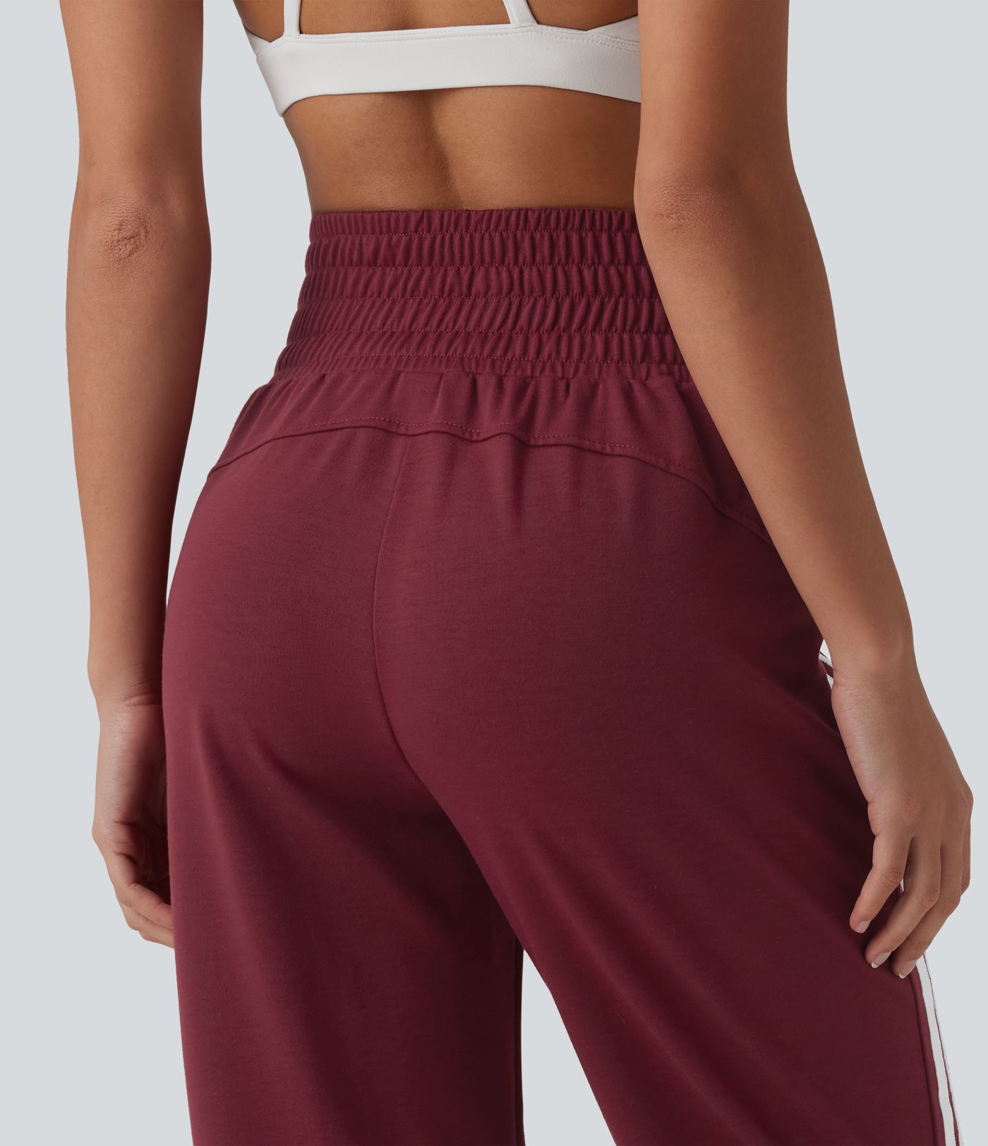 High Waisted Drawstring Stripe Capri Casual Joggers with Pockets