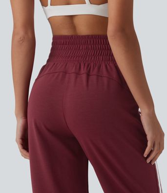 High Waisted Drawstring Stripe Capri Casual Joggers with Pockets