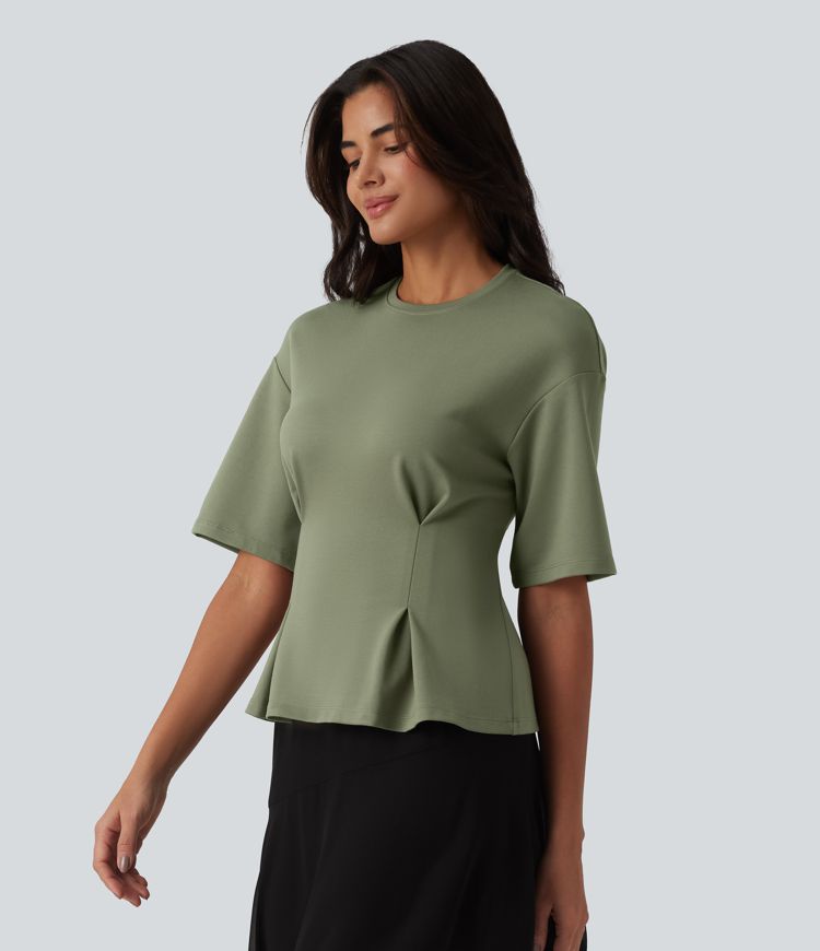 Blouse casual SculptKnit col rond taille cintrée à basque