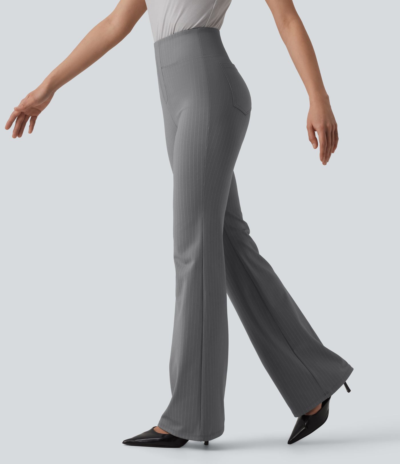 Pantalones de trabajo acampanados de talle alto a rayas con bolsillos