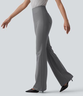 Pantalones de trabajo acampanados de talle alto a rayas con bolsillos