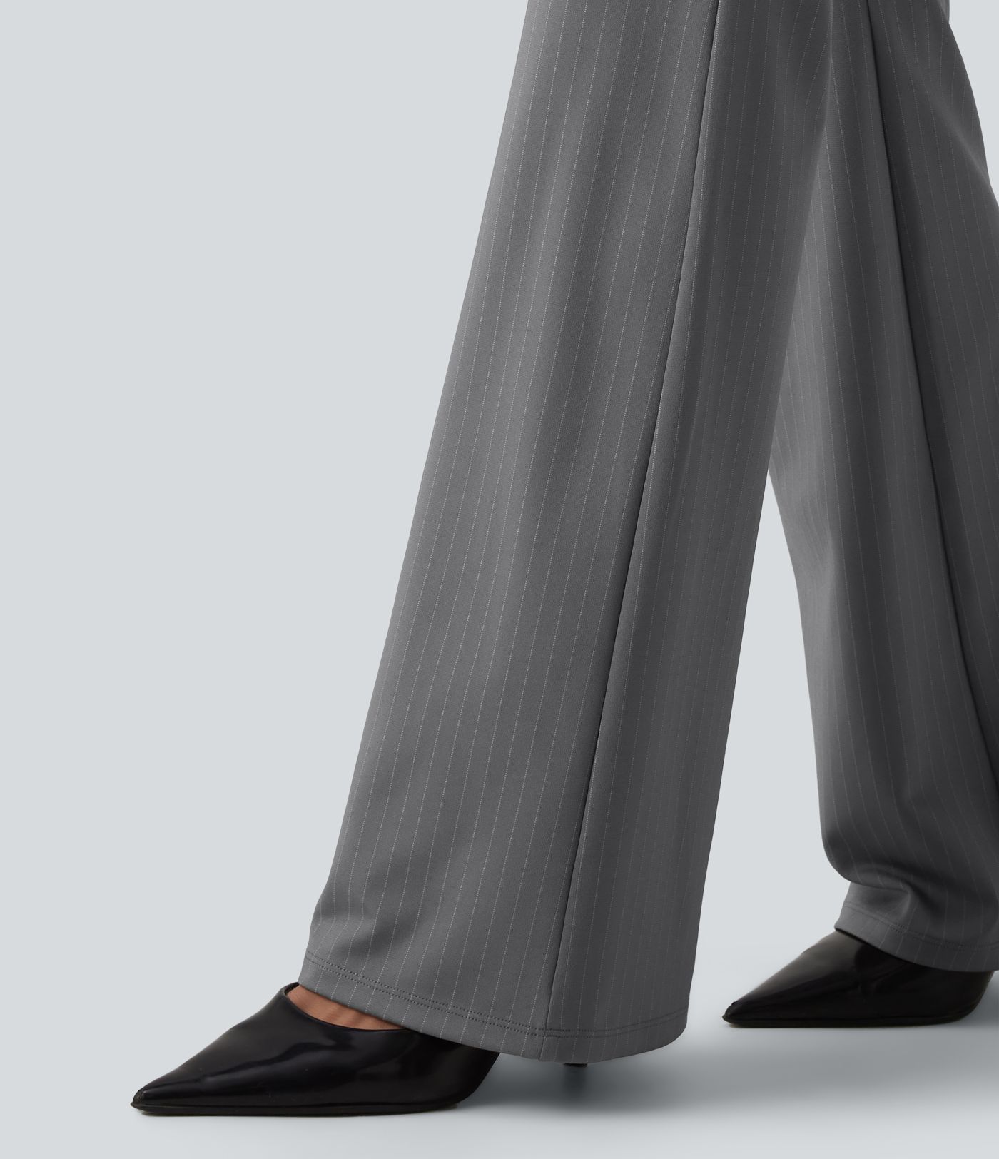 Pantalones de trabajo acampanados de talle alto a rayas con bolsillos