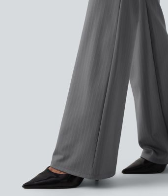 Pantalones de trabajo acampanados de talle alto a rayas con bolsillos