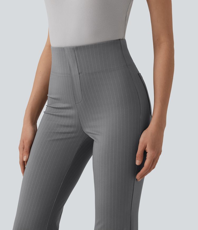 Pantalones de trabajo acampanados de talle alto a rayas con bolsillos