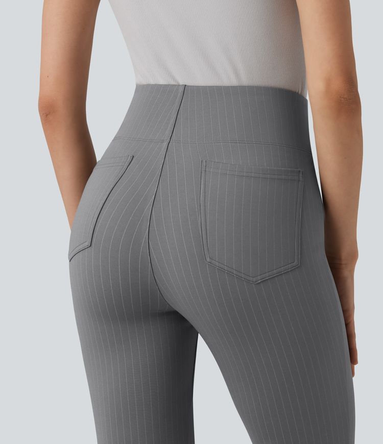 Pantalones de trabajo acampanados de talle alto a rayas con bolsillos