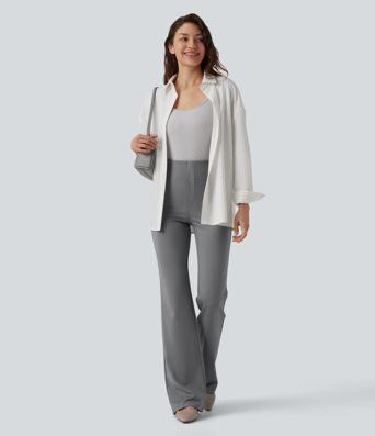 Pantalones de trabajo acampanados de talle alto a rayas con bolsillos