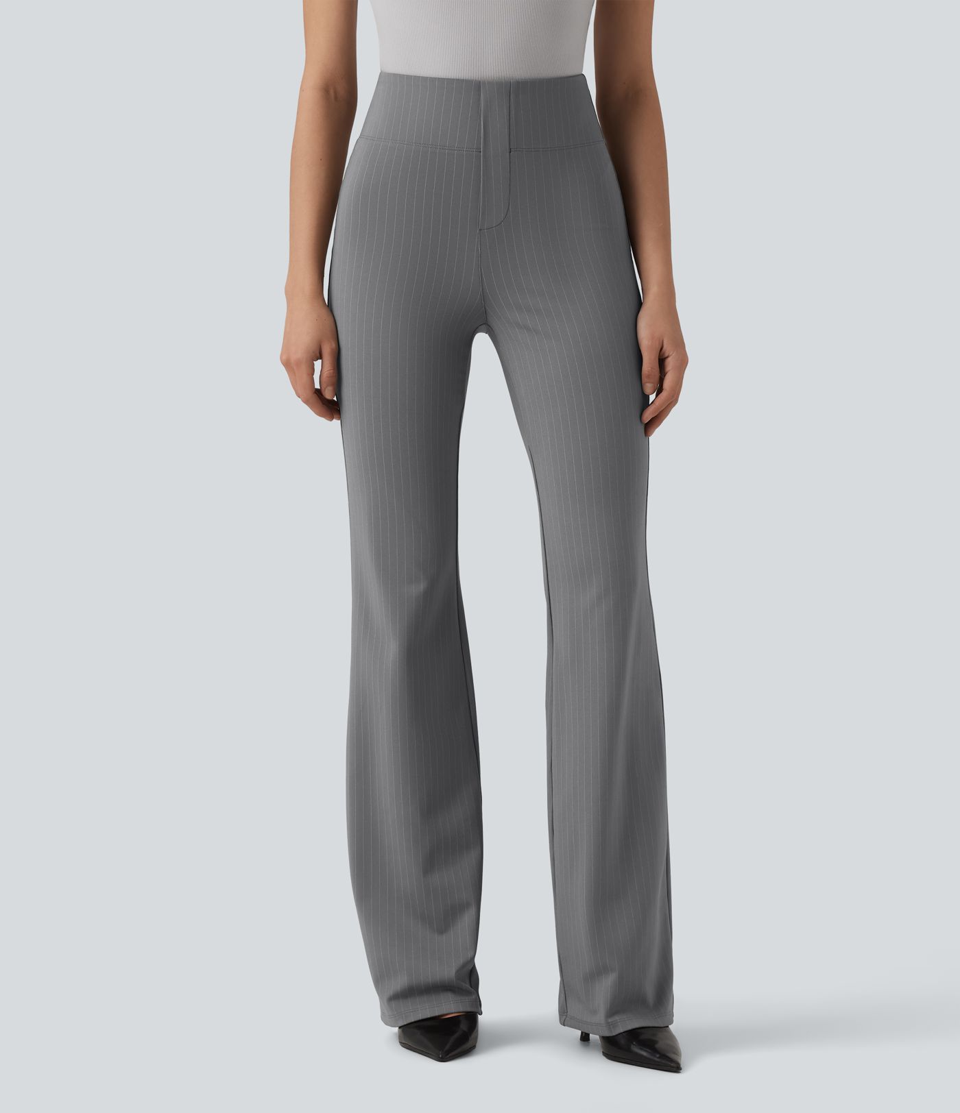 Pantalones de trabajo acampanados de talle alto a rayas con bolsillos