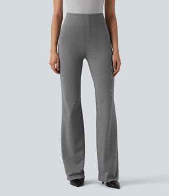 Pantalones de trabajo acampanados de talle alto a rayas con bolsillos