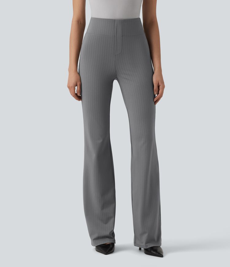 Pantalones de trabajo acampanados de talle alto a rayas con bolsillos