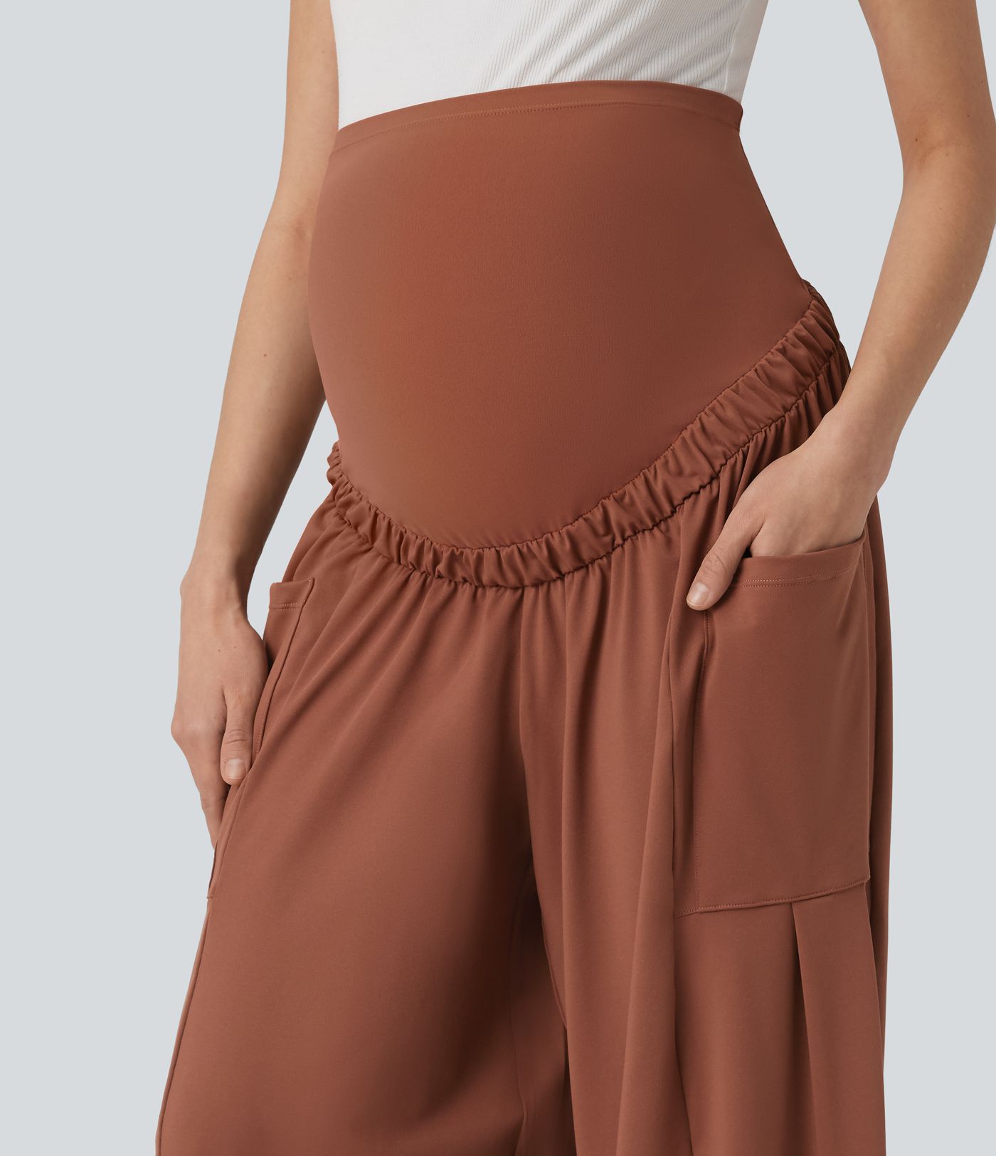 Super High Waisted Drawstring Casual Maternity Baggy Pants with Pockets