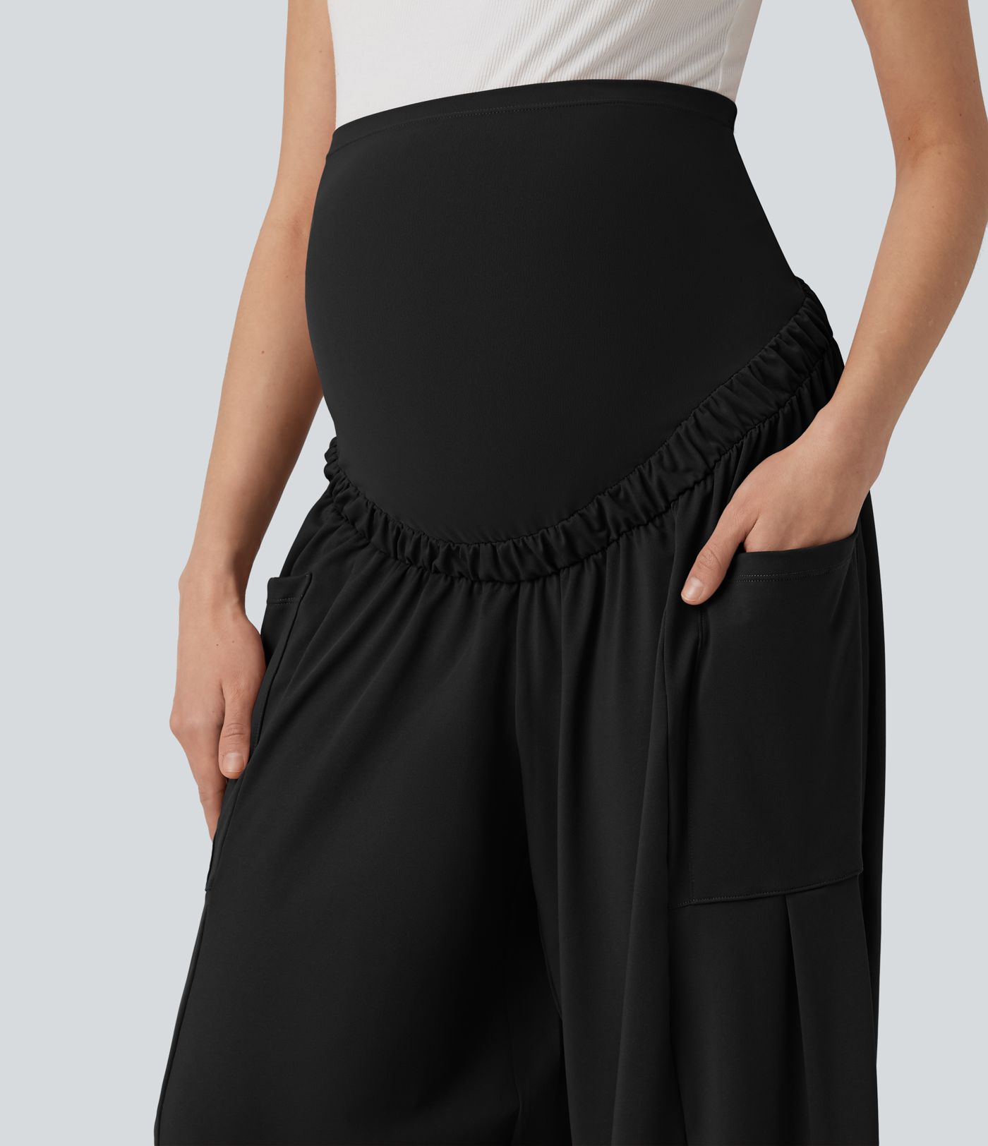 Super High Waisted Drawstring Casual Maternity Baggy Pants with Pockets