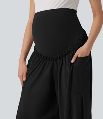 Super High Waisted Drawstring Casual Maternity Baggy Pants with Pockets