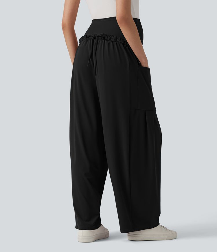 Super High Waisted Drawstring Casual Maternity Baggy Pants with Pockets