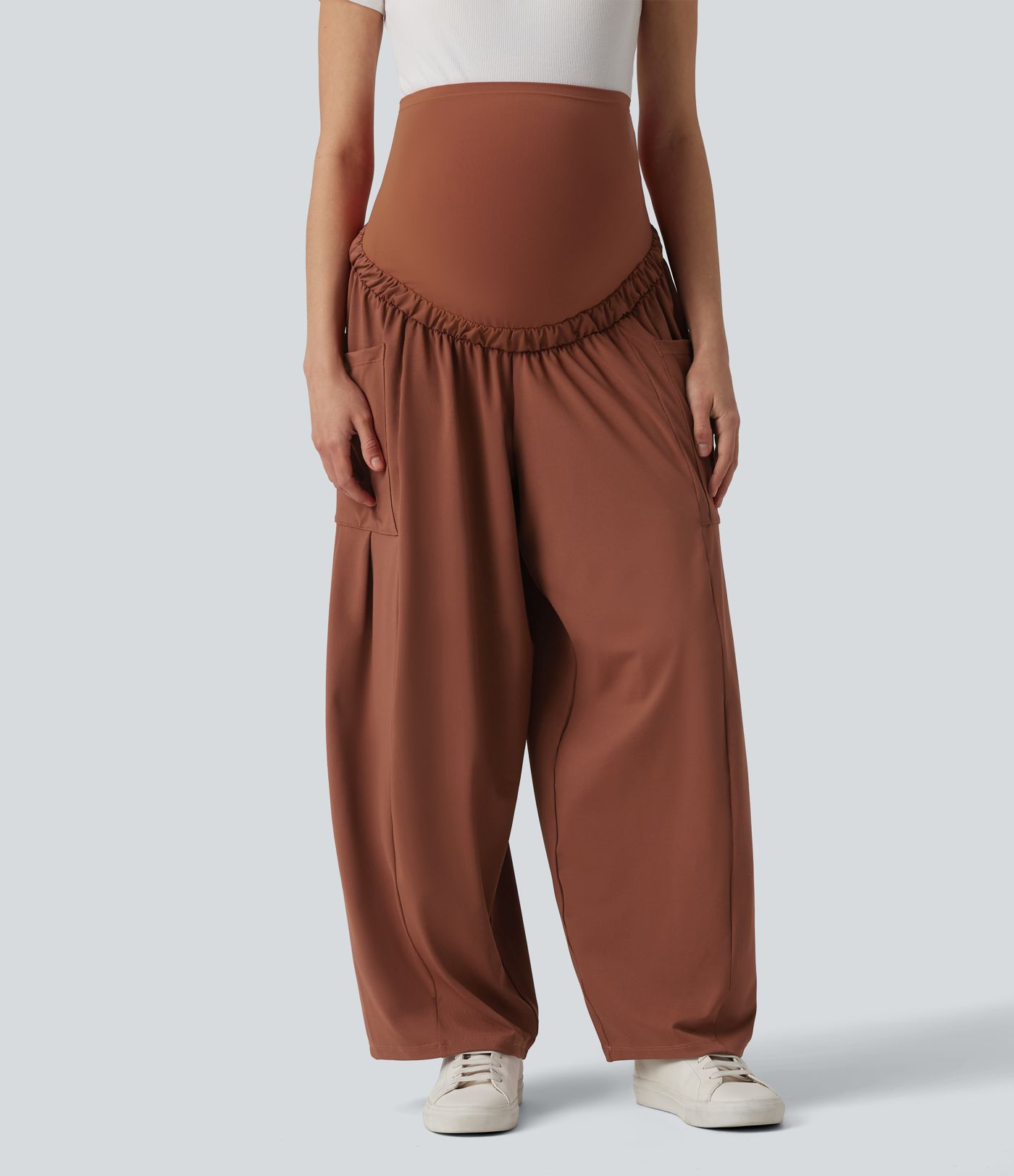 Super High Waisted Drawstring Casual Maternity Baggy Pants with Pockets