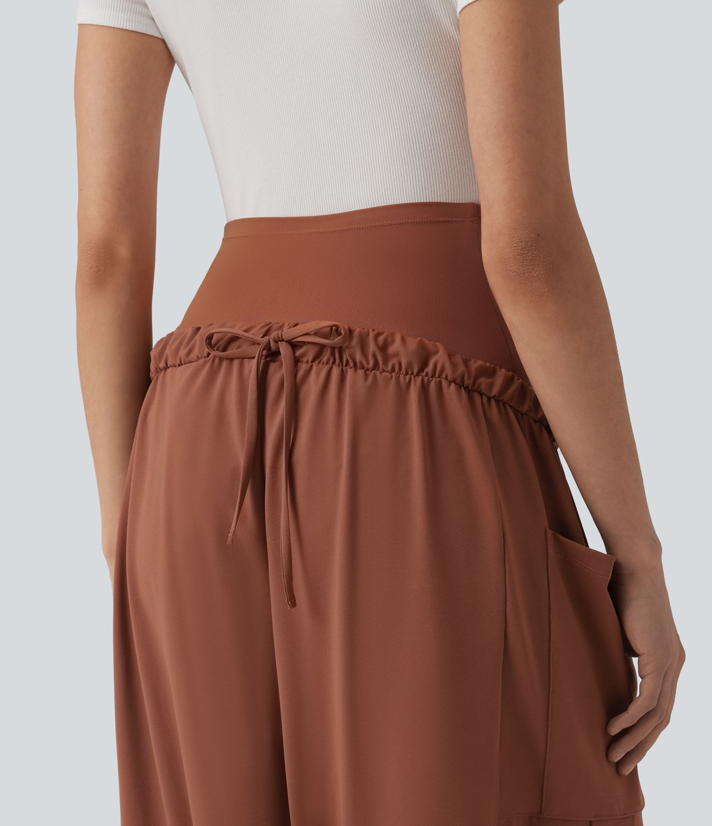 Super High Waisted Drawstring Casual Maternity Baggy Pants with Pockets