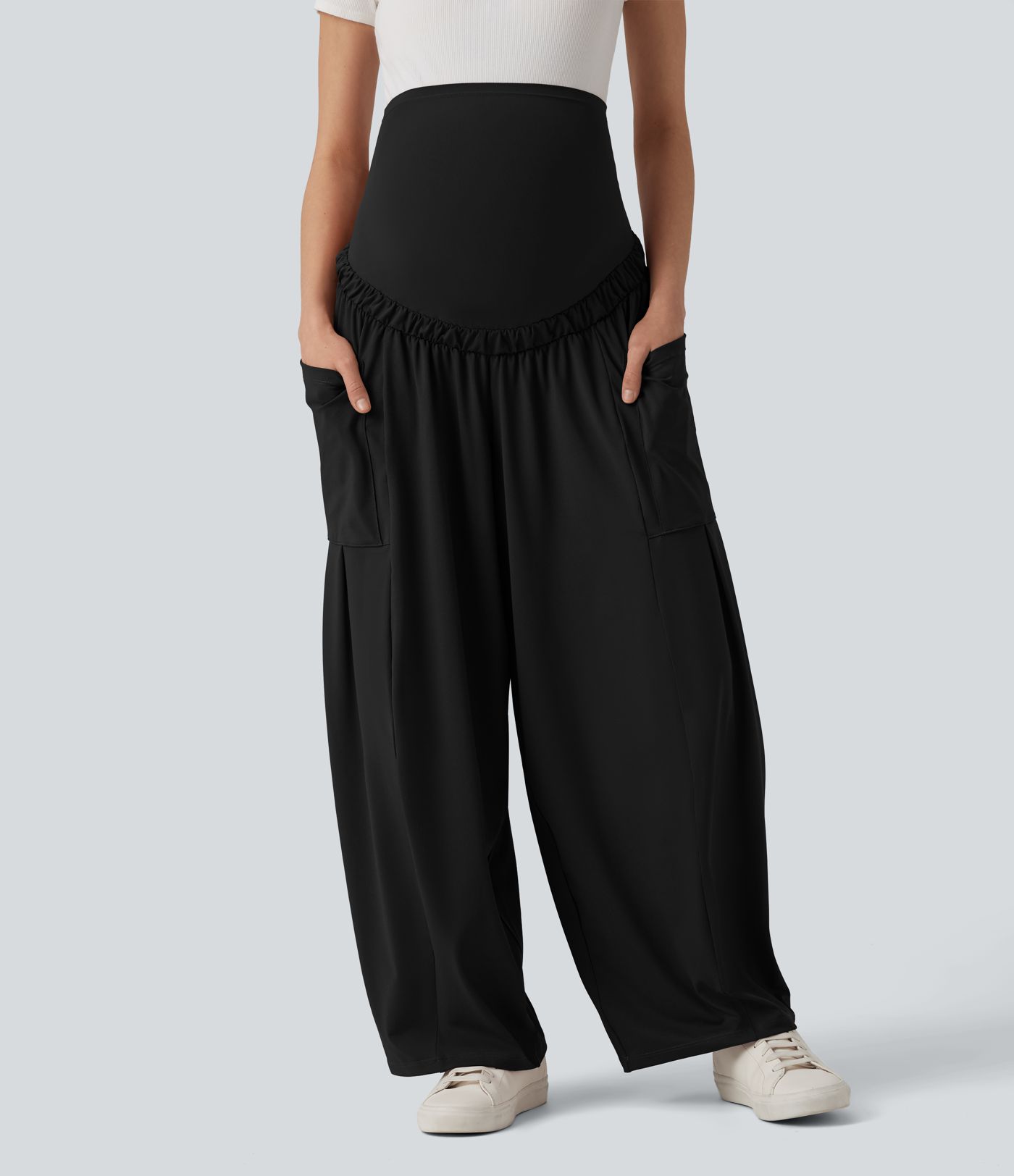 Super High Waisted Drawstring Casual Maternity Baggy Pants with Pockets
