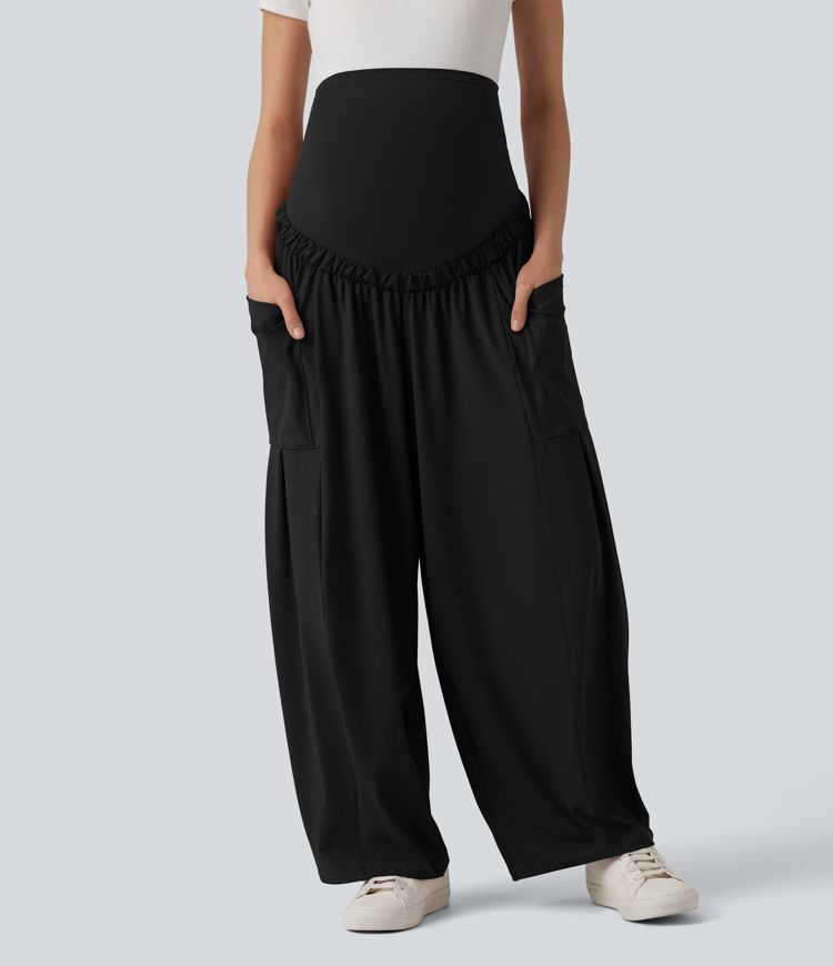 Super High Waisted Drawstring Casual Maternity Baggy Pants with Pockets