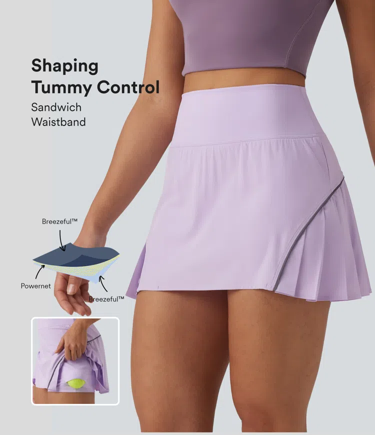 Breezeful™ jupe de tennis mini plissée, taille haute, réfléchissante, 2-en-1, à séchage rapide, avec poches