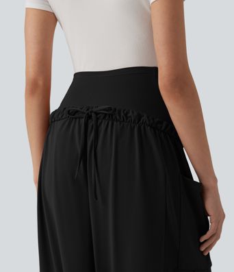 Super High Waisted Drawstring Casual Maternity Baggy Pants with Pockets