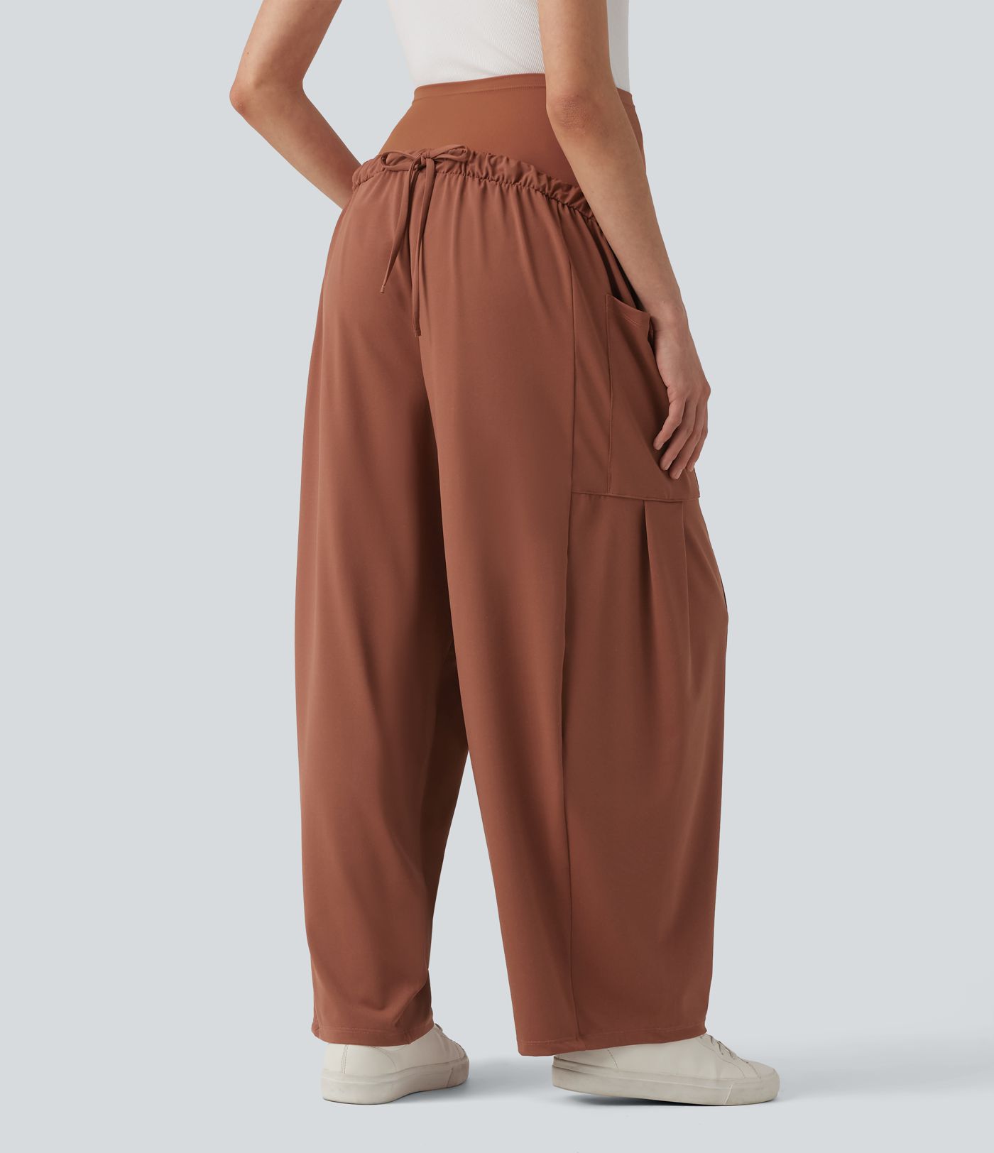 Super High Waisted Drawstring Casual Maternity Baggy Pants with Pockets