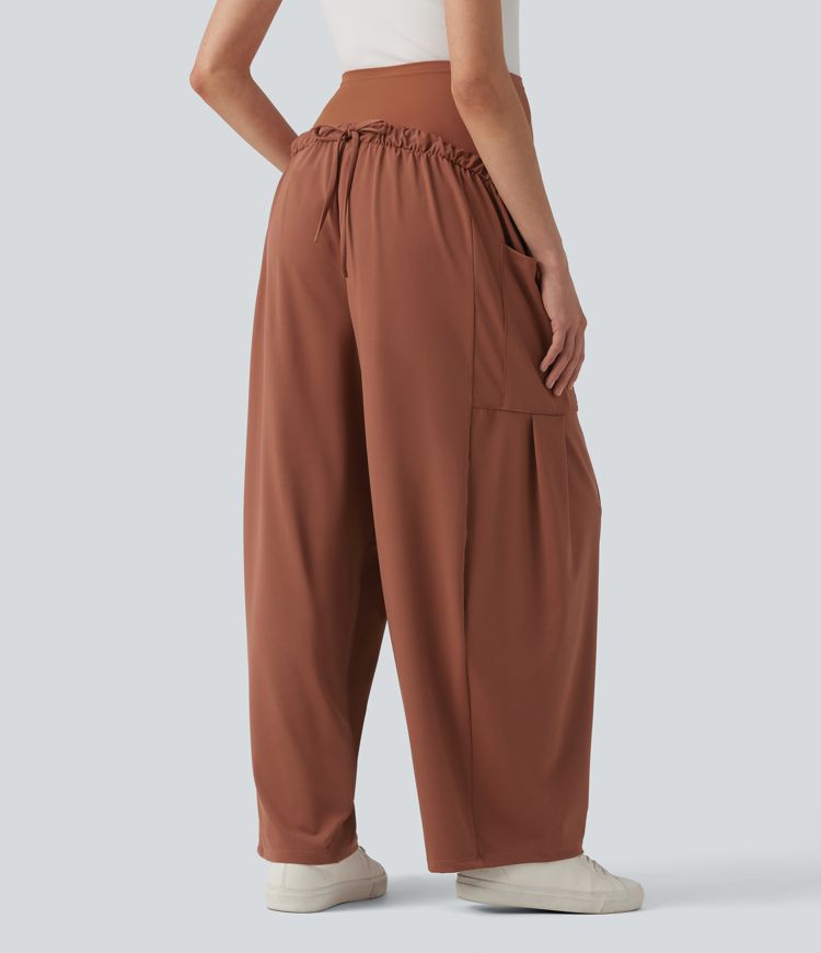 Super High Waisted Drawstring Casual Maternity Baggy Pants with Pockets