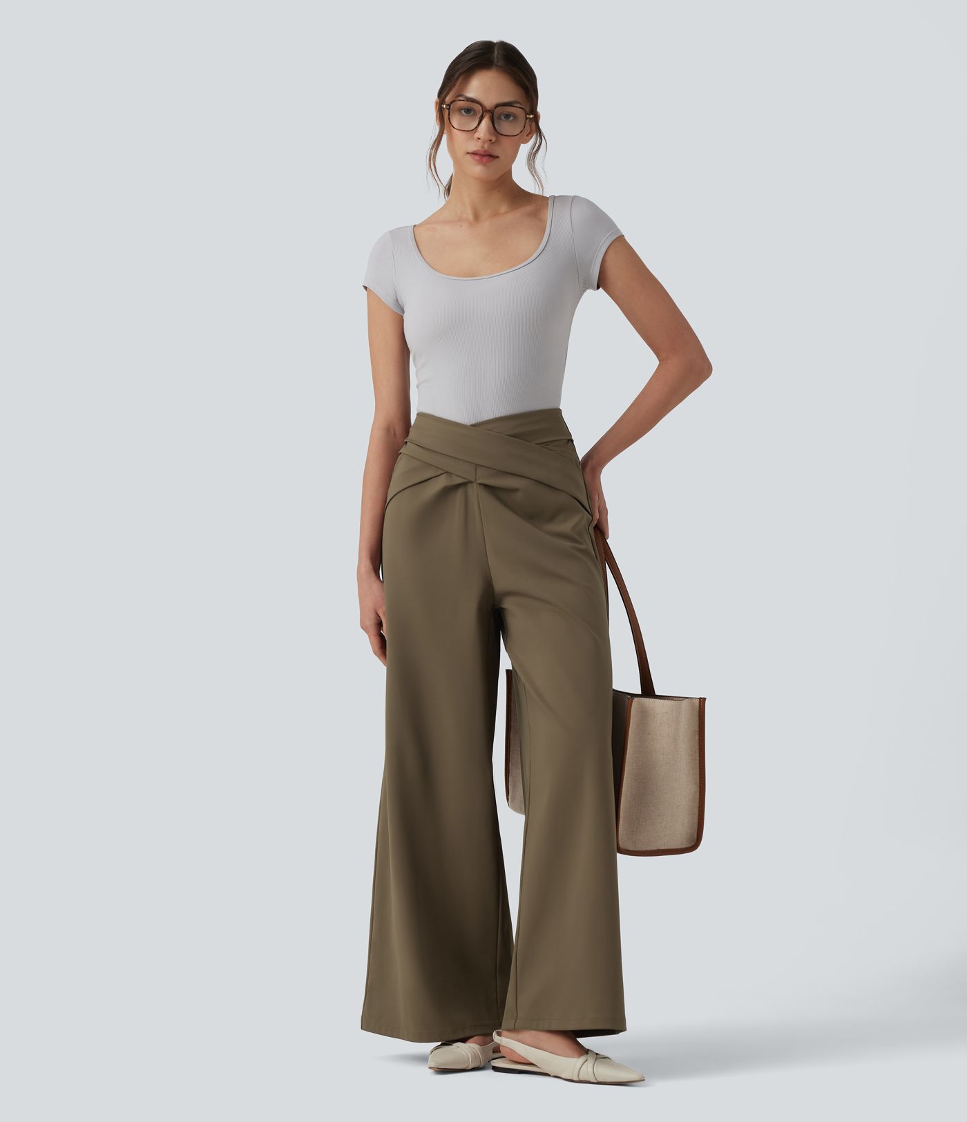 Halara Flex™ DayStretch - Bürohose mit hohem Crossover-Bund, Gesäßtaschen und geradem Bein