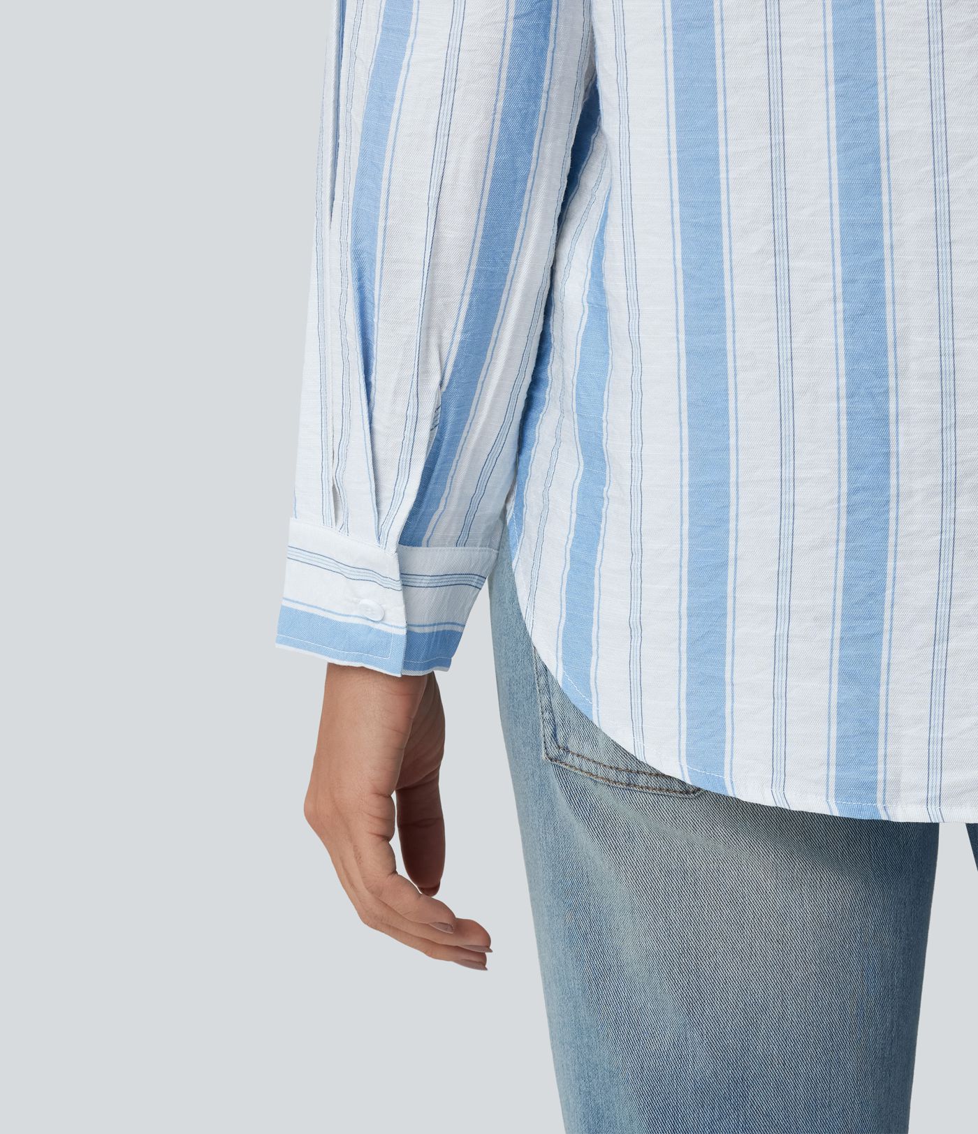 Chemise casual aspect lin à rayures col manches longues