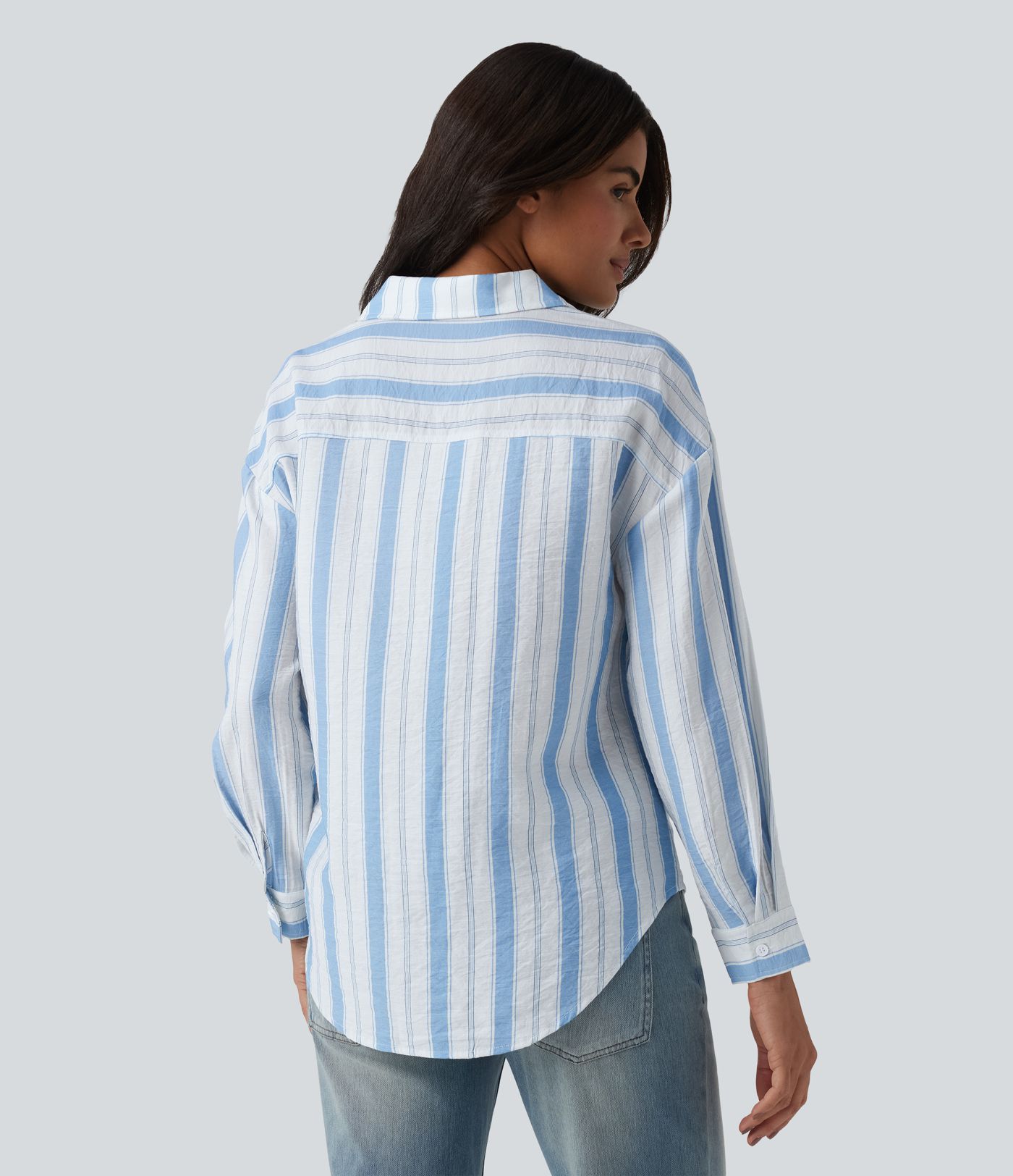 Chemise casual aspect lin à rayures col manches longues