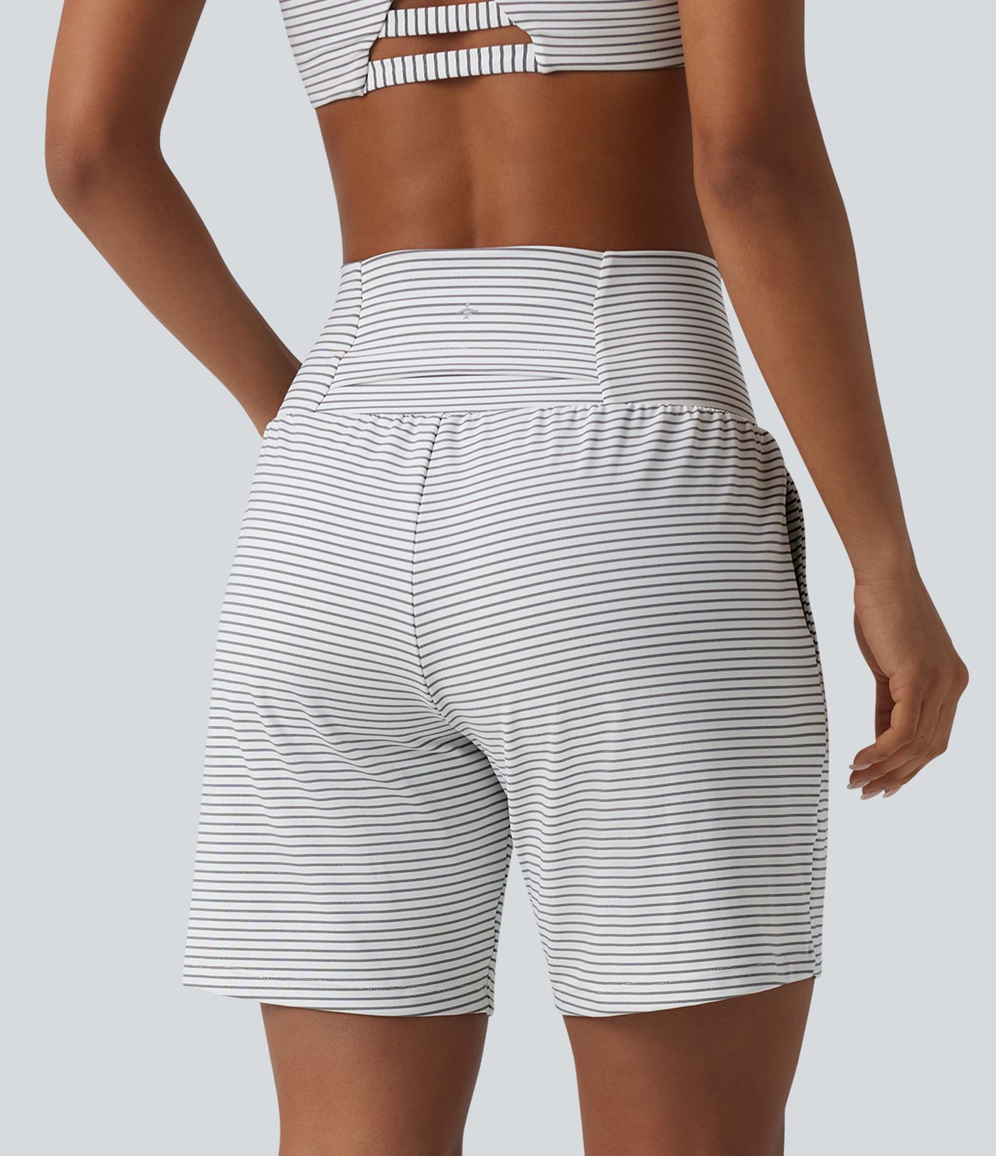Super High Waisted 2-in-1 Stripe Yoga Shorts 7'' with Pockets