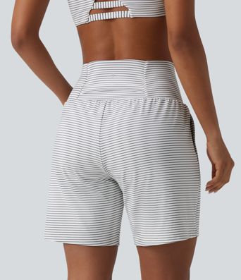Super High Waisted 2-in-1 Stripe Yoga Shorts 7'' with Pockets