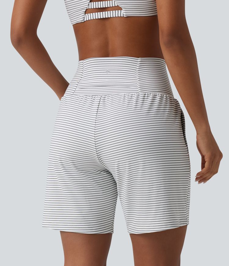 Super High Waisted 2-in-1 Stripe Yoga Shorts 7'' with Pockets