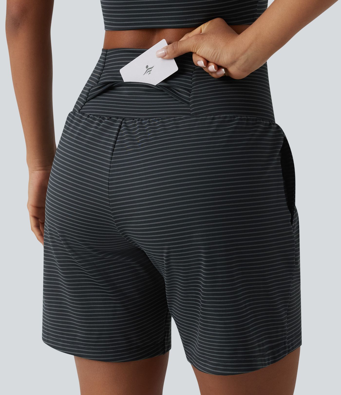 Super High Waisted 2-in-1 Stripe Yoga Shorts 7'' with Pockets